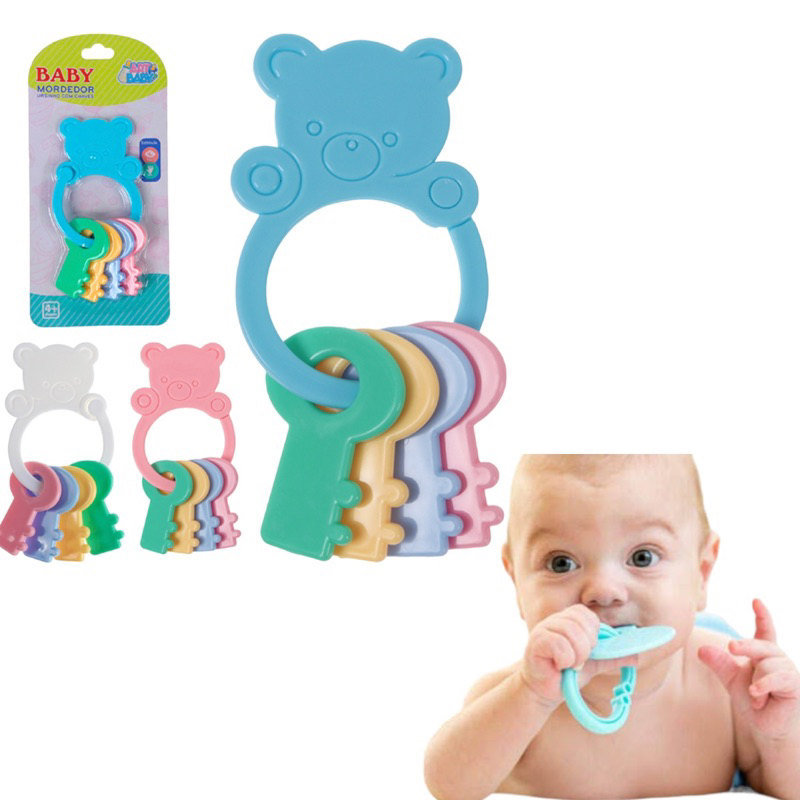 Mordedor para Bebês Ursinho com Chaves +4 Meses Macio Rosa ou Azul ...