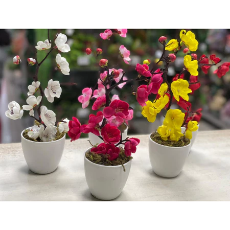 Vaso Arranjos Mini Cerejeira Artificial c vaso argila musgo Ideal para decorações de mesa banheiro