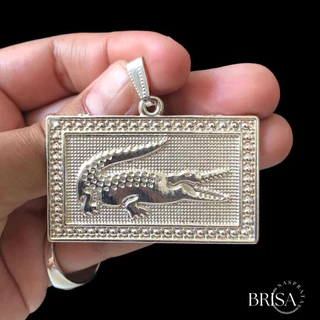 Pingente Masculino Prata placa Jacaré 5x3 prata legitima banhado