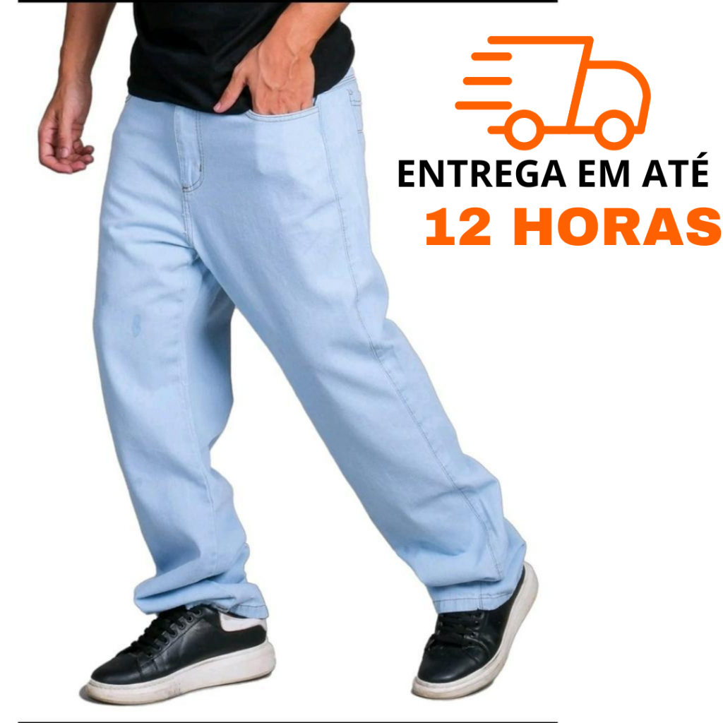 Calça jeans oversized com cintura larga e perna larga, azul claro