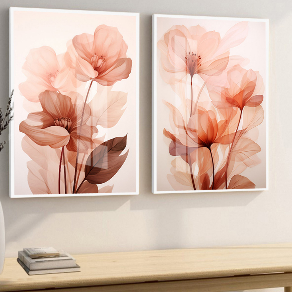 Quadro Decorativo Folhagem Flores Moderno com Vidro e Moldura