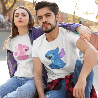 Camiseta Casal Stitch e Angel Camisa Namorados Kit Casal