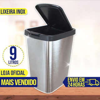 Lixeira Cesto de Lixo 9 Litros Inox Para Banheiro Cozinha Escritório Automática Tampa Click Label - Arqplast PRONTA ENTREGA