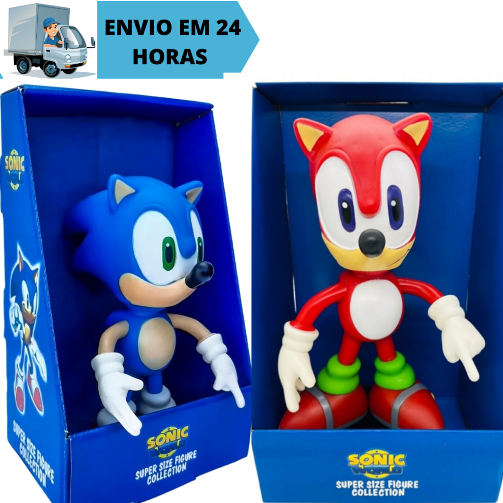 Boneco Sonic Vermelho Action Figure Knucles + Sonic Azul - R'B