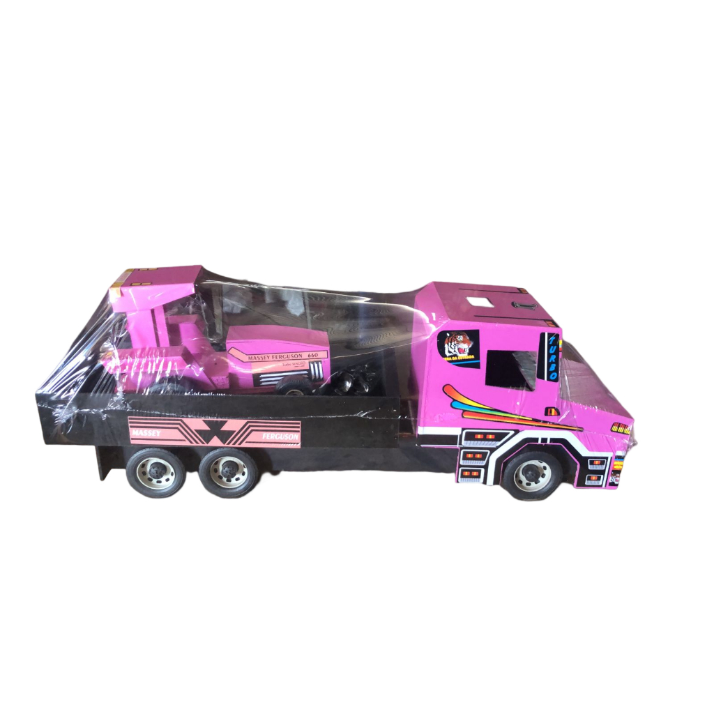 Caminhão e trator rosa lindo brinquedo madeira