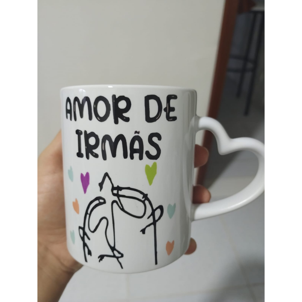 Caneca Flork Meme Amor de Irmãos/Irmãs Porcelana Personalizada 325ml