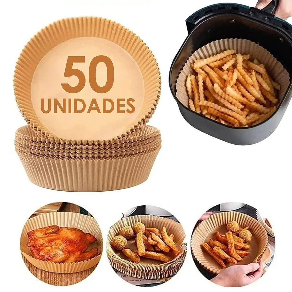 Kit 25 papel para air fryer descatavel quadrado frite com limpeza