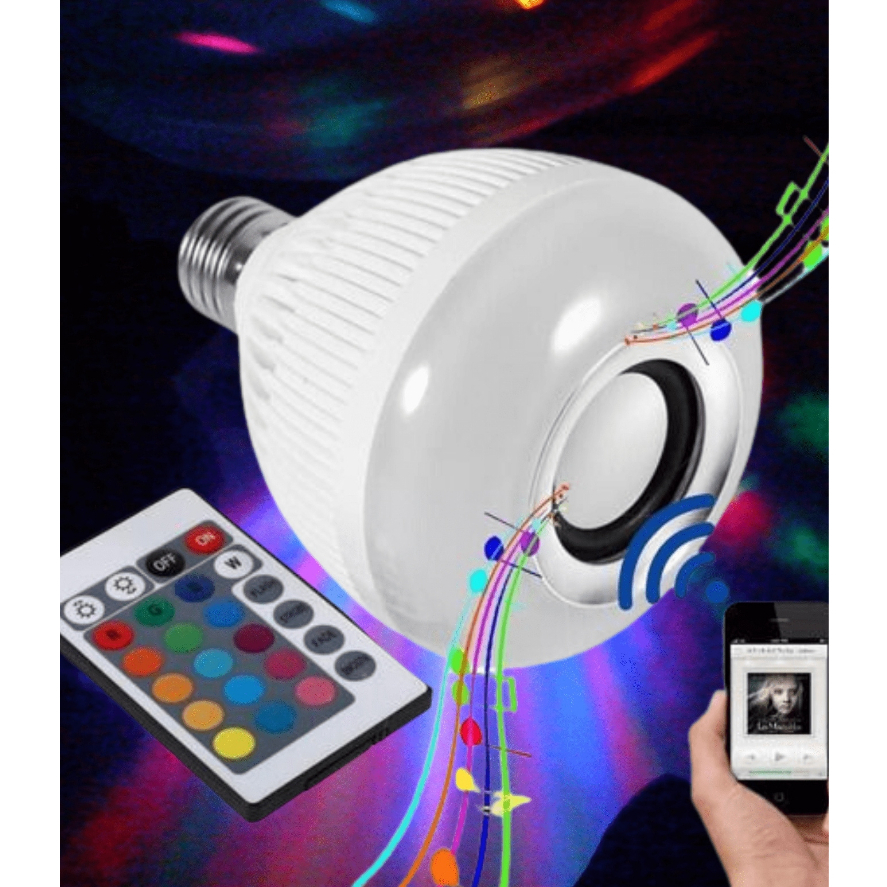 Lampada Led Rgb Música Caixa de Som Bluetooth Festa Com Controle 4 cores  12W de Potência Envio Imediato