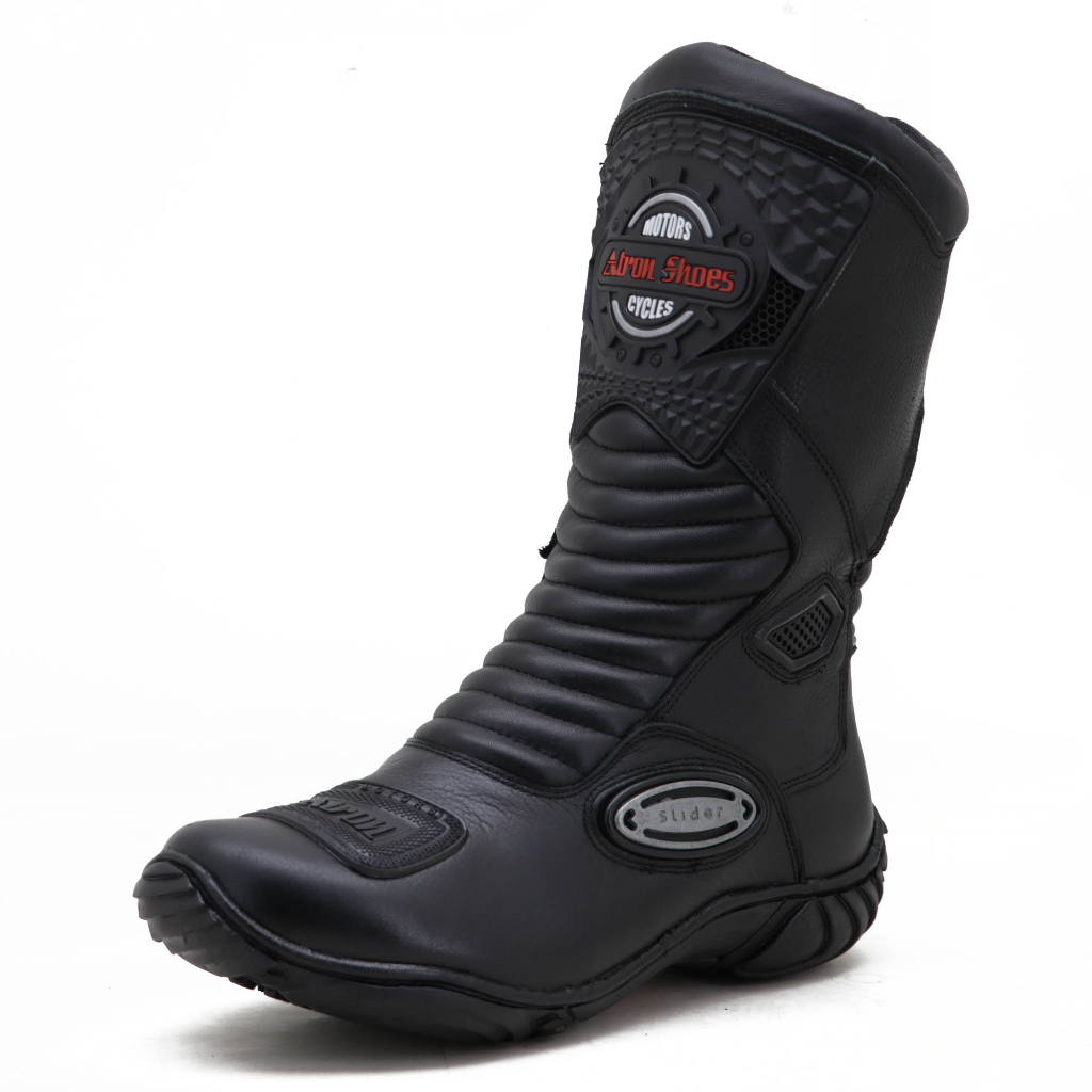 Bota motociclista couro semi-impermeável ajustavel 420 Shopee Brasil