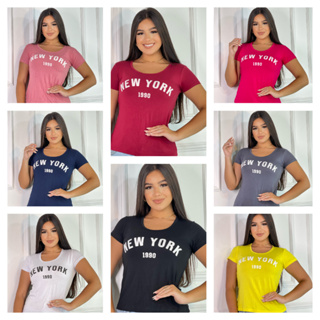 KIT 3 Blusas t-shirts Feminina Estampa New York 1990, manga curta