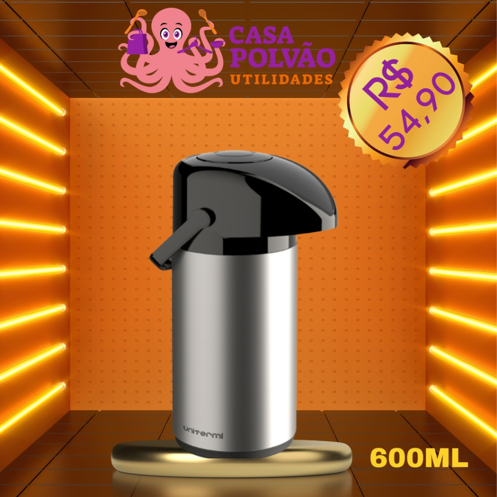 Garrafa térmica de Café Pressão Inox 600 ML e Água Chimarrão Leite Verona