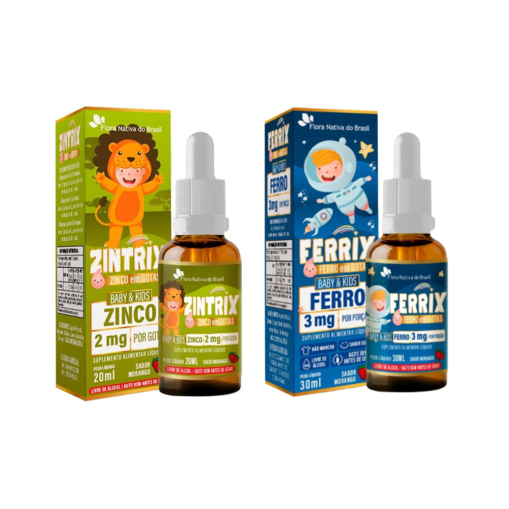 kit Vitamina Ferrix 30ml + Zintrix 20ml Sabor Morango | Shopee Brasil