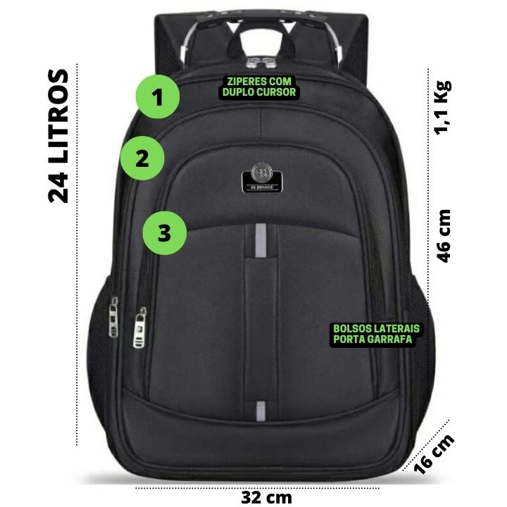 Mochila Masculina Grande Reforçada Escolar Alça Cabo de Aço