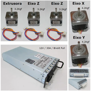(5X) Motor de Passo Nema 17 4.2Kg / 3.2Kg + Fonte 12V 400W / Kit CNC / Laser / Automação