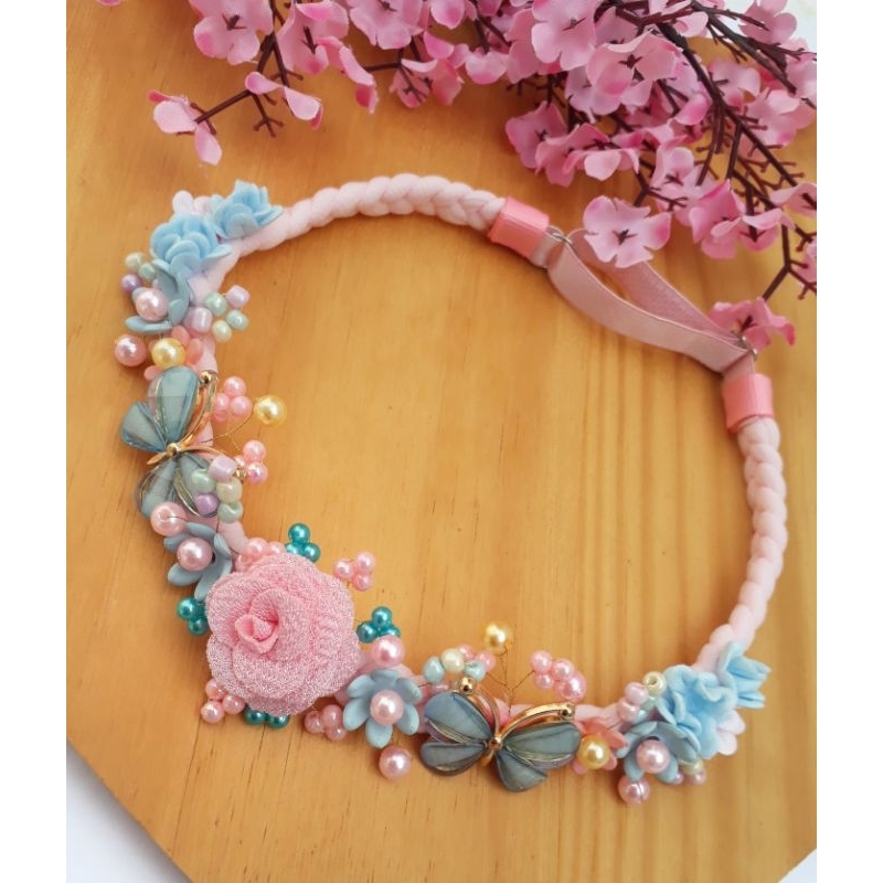 Acessório de cabelo infantil com tema jardim encantado tiara regulável