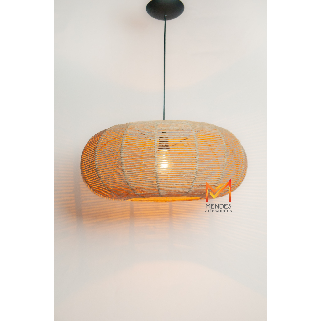 Luminária Lustre Pendente Palha de Milho Disco M 22X54 C/FIAÇAO