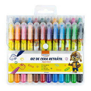 Kit Estojo 24 Giz De Cera Retrátil Coloridos Escolar Brw