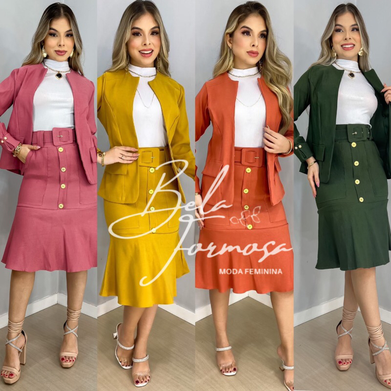 Conjunto de blazer e saia 2024 moda evangélica