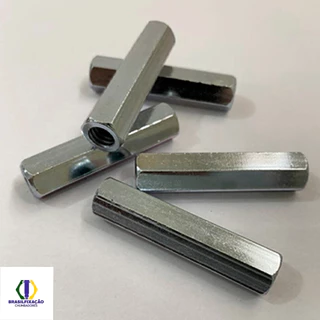 Porca Prolongadora Sextavada Para Barra Roscada 1/4x50 mm - 10 Unidades