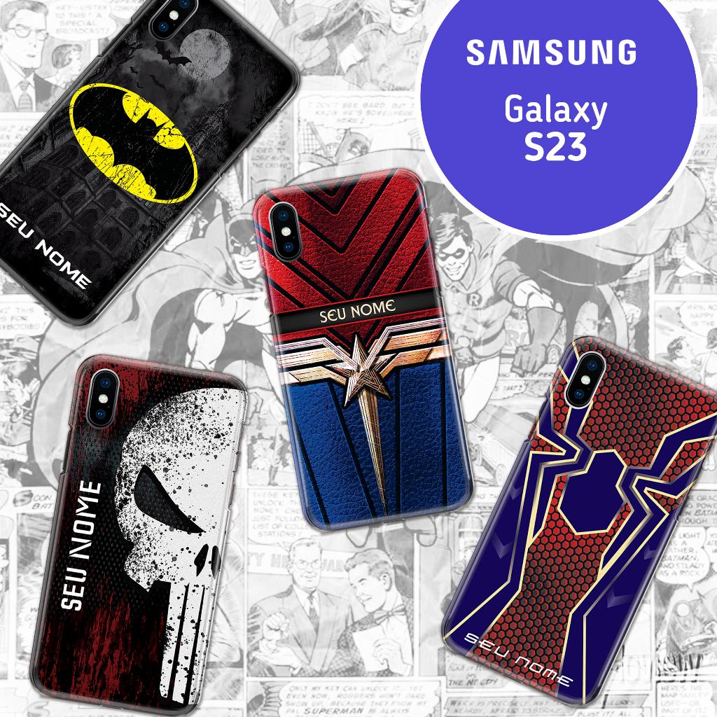 Capa Capinha - Samsung Galaxy S23 - Super-Heróis Personalizada com Seu Nome