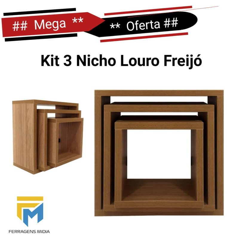 kit 3 Nicho Madeirado Louro Freijó Para Quarto Sala Decoração 100% MDF