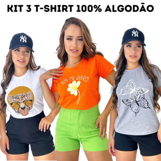 Blusinha Feminina | Kit Com 3 T-shirts Sortidas Estampadas