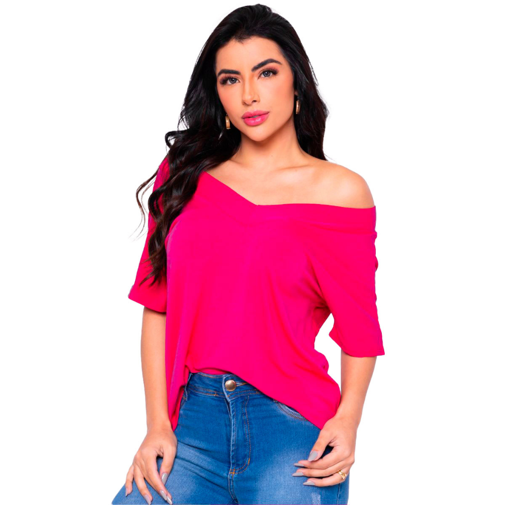 Blusa Feminina Manga Curta Ciganinha Ombro A Ombro Soltinha Gola V ...