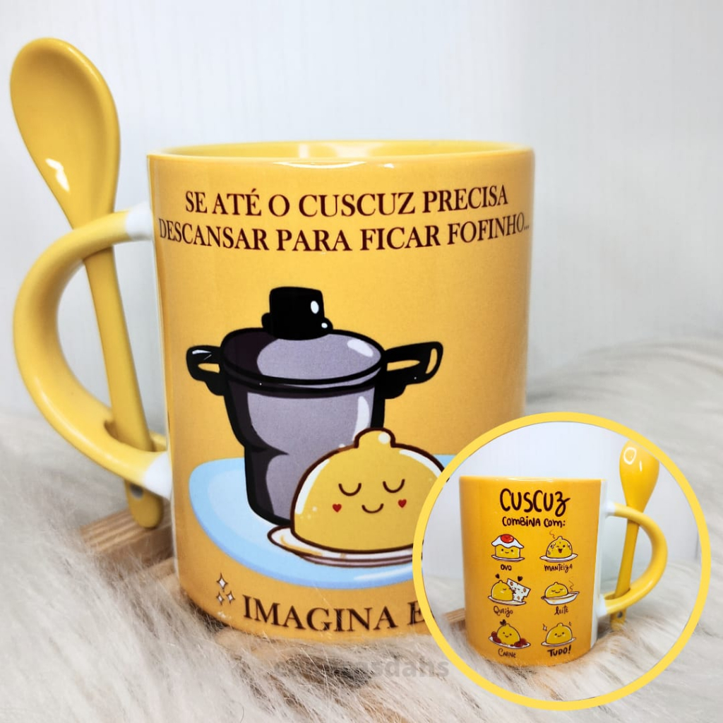 Caneca com Colher Personalizada Cuscuz - Promoção