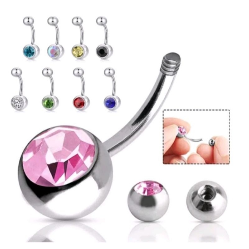 Kit com 2 Piercing's de umbigo Delicado em aço cirúrgico hipoalergênico com  2 pedrinhas de zircônias várias cores. temos sem zircônia.