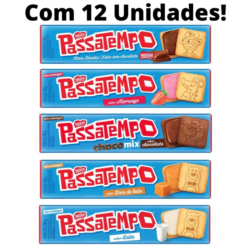 Biscoito Passatempo Recheado 130g 10 Unidades Chocolate Doce De Leite Morango Leite 3707