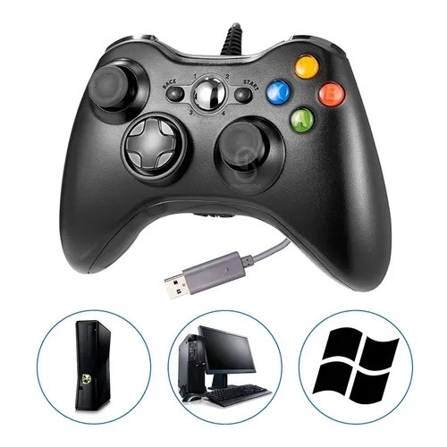 Controle Usb Com Fio Xbox 360 Para Computador PC Notebook Preto