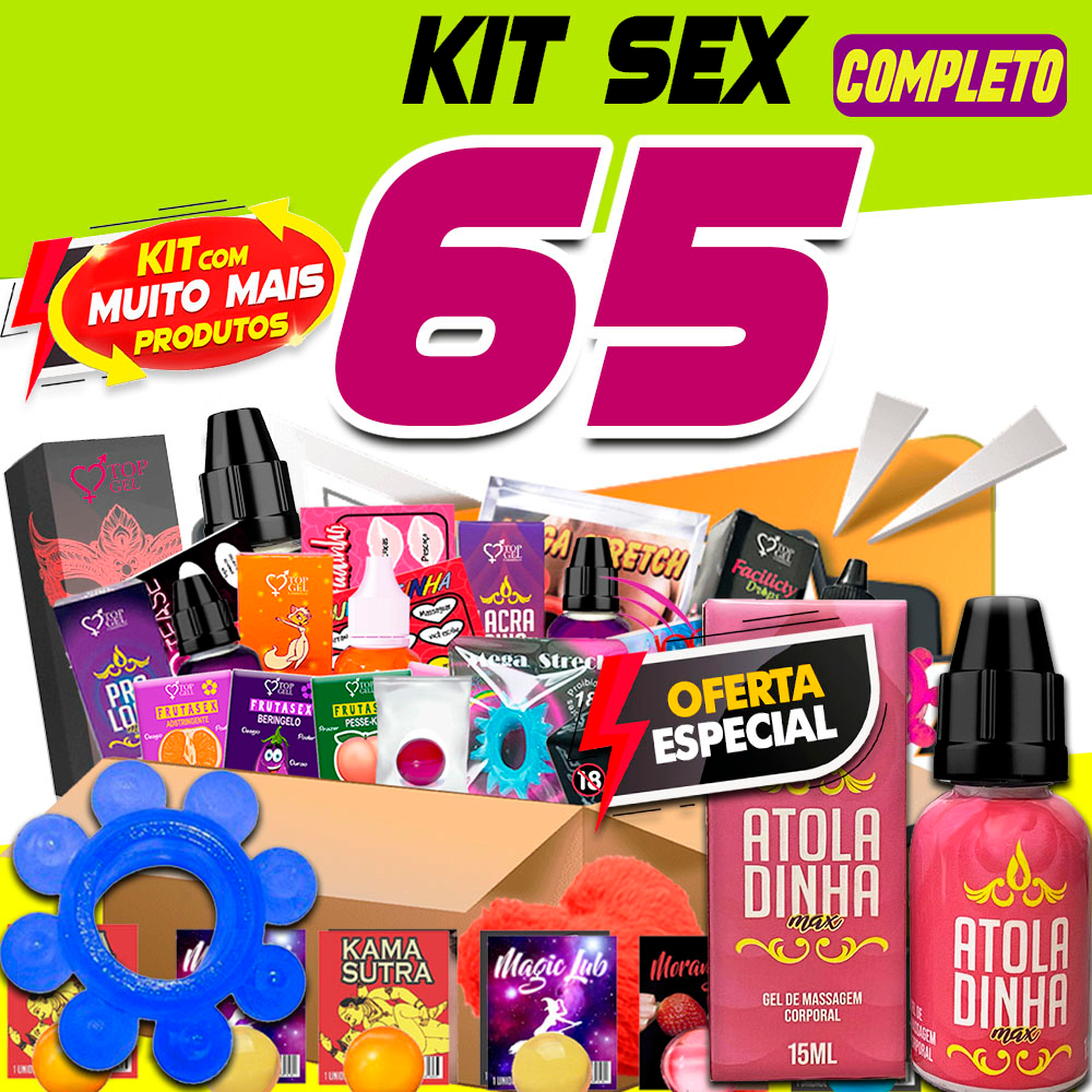 Kit Sex Shop 65 Produtos Eróticos Exclusivos Topgell Sexy Para Casais Com Gel Lubrificante 4433
