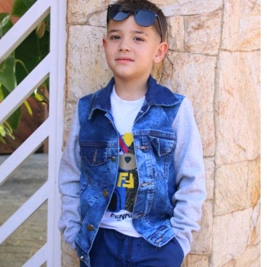Jaqueta Jeans Com Moletom Infantil Juvenil Unisex Com elastano 01
