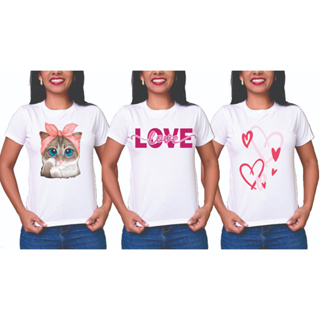 KIT 3 CAMISETAS BLUSAS FEMININA T-SHIRT BRANCA COM ESTAMPADAS
