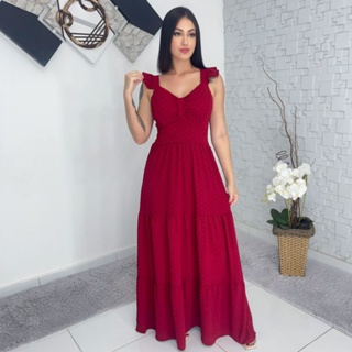 Vestido Longo feminina Luxo com babada na mangas 9314