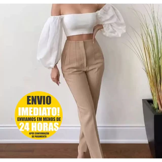 Calça Alfaiataria Zara Feminina Cintura Alta Com ziper Social Lançamento Moda Zara Luxo Elegancia Eloquencia Blogueirinha Moda Verão Envio Imediato