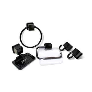 Kit De Acessório Para Banheiro Porta Sabonete Porta Toalha Utensilio de Decoraçao Para Casa - 5 peças Preto
