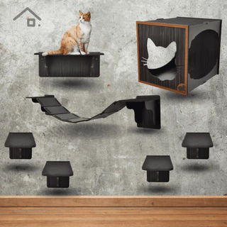 Kit Playground de Gato Prateleira Mdf Preto 7 Peças Oferta