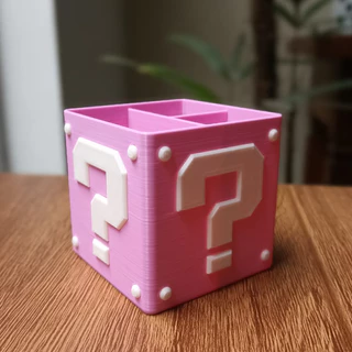 Porta Canetas Interrogação Tema Super Mario Rosa 7x7cm