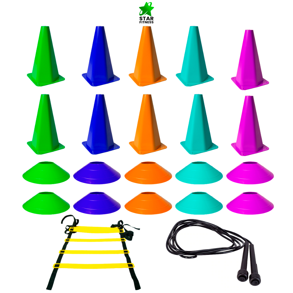 Kit Funcional 1 Corda de pular 1 Escada Agilidade 10 Cones e 10 Chapéus ...