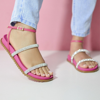 Sandália Feminina Papete Barbie Birken Glitter Strass