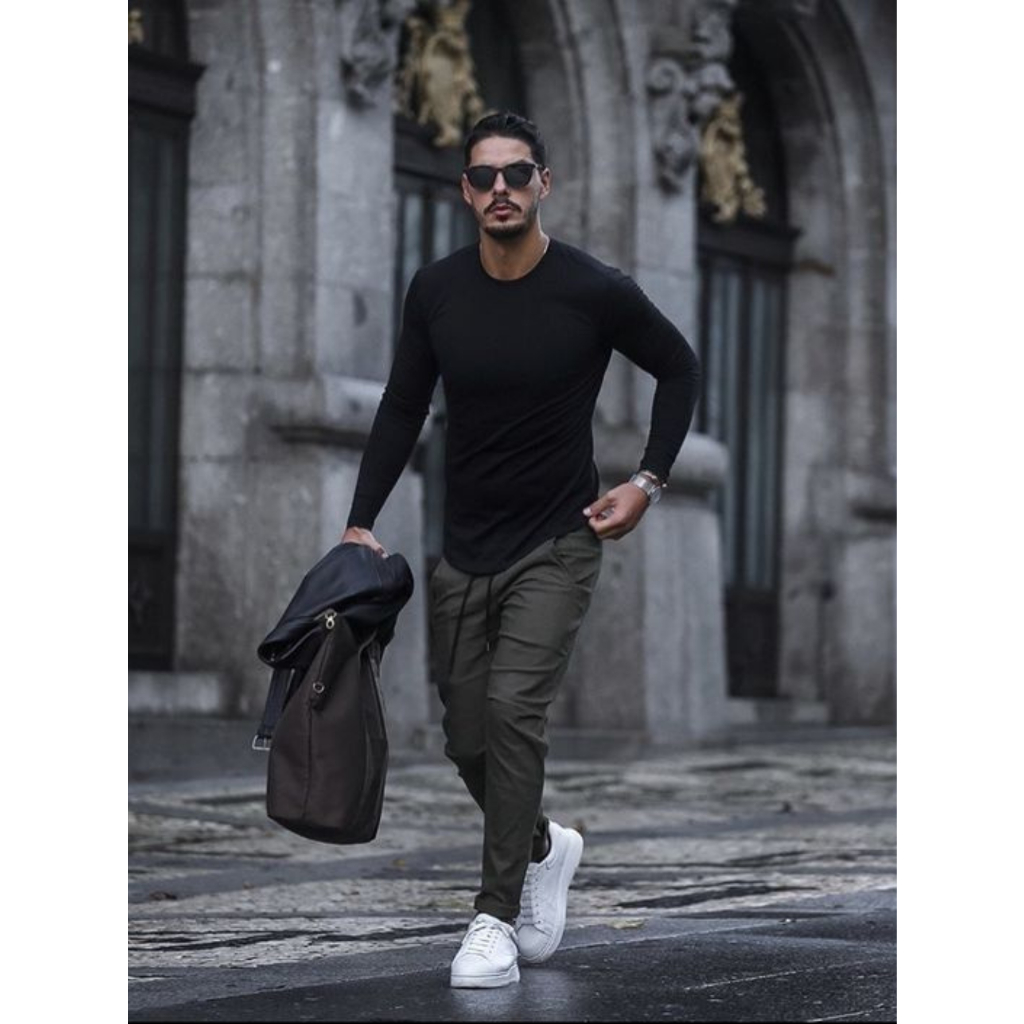 Suéter - Blusa de frio masculina manga longa em tricô