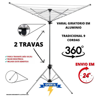 Varal De Chão Giratório 9 Cordas 100% Alumínio Forte Grande