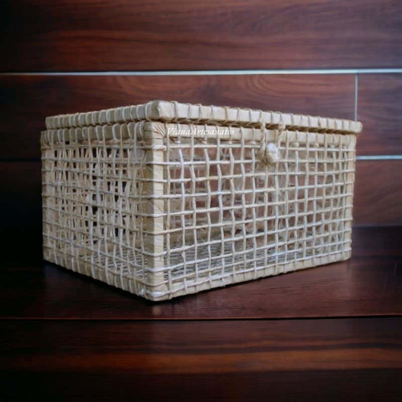 Caixa Bau/Cesta Palha de milho N3 organizadora/Presenteavel