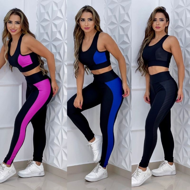 Conjunto Esportivo Academia Feminina Top e Legging Cintura Alta Levanta  Bumbum