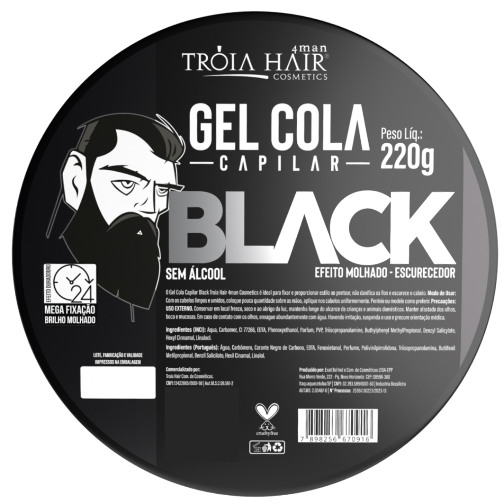 Gel Cola Black Escurecedor Troia Hair 220g Efeito Molhado