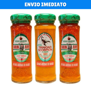 Kit Pimenta Fogo Mineiro Carolina Reaper Scorpion Azeite 100ml