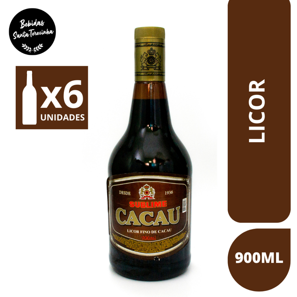 Licor Fino de Chocolate Cacau Adocicado Bebidas Alcoólica 900ml Sublime Pack com 6 unidades