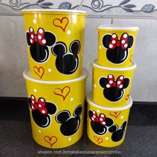 Jogo de mantimentos de plástico redondo amarelo Mickey e Minnie