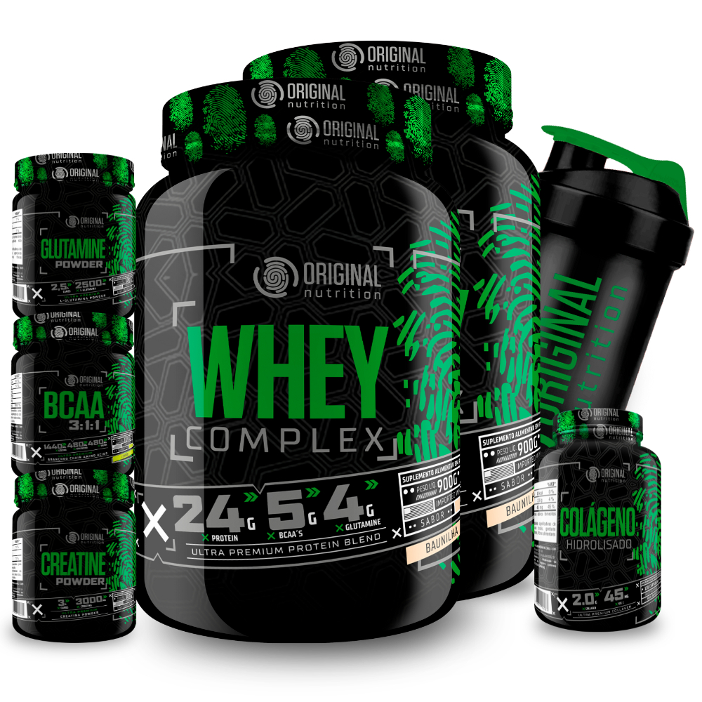 Kit 2x Whey Protein Complex + Bcaa + Colágeno + Gluta + Crea + Copo